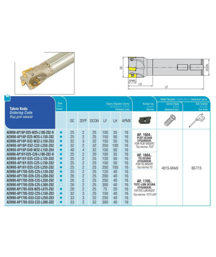 AEM90-AP16P-D25-W25-L100-Z02-H концевая фреза AKKO