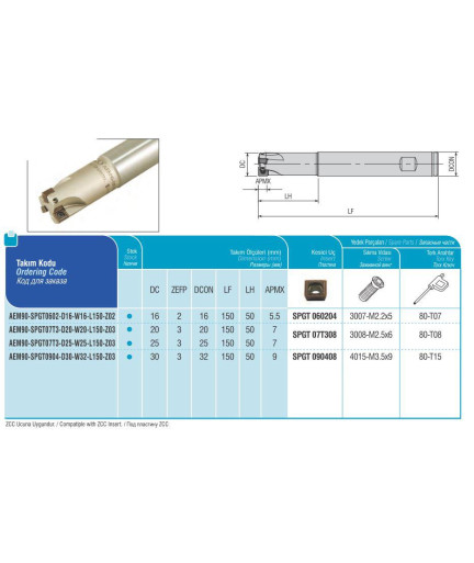 AEM90-SPGT0602-D16-W16-L150-Z02 концевая фреза AKKO