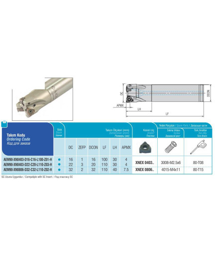 AEM90-XN0403-D22-C20-L110-Z03-H концевая фреза AKKO AEM90-XN0403-D22-C20-L110-Z03-H концевая фреза AKKO