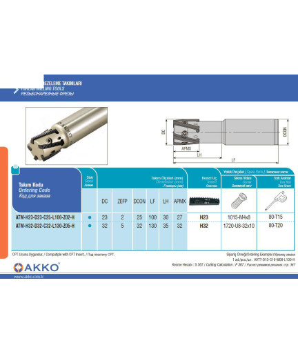 ATM-H32-D32-C32-L130-Z05-H резьбонарезная фреза AKKO ATM-H32-D32-C32-L130-Z05-H резьбонарезная фреза AKKO